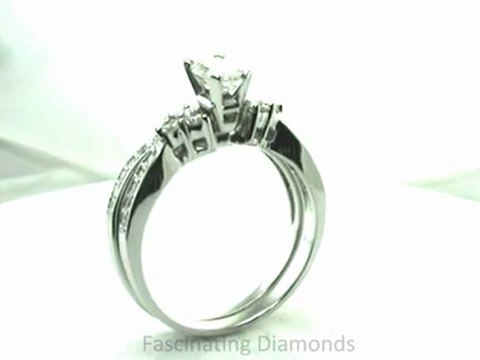 FDENS3081EM Emerald Cut Fleur Diamond Pave- Set Wedding Rings Set With Band