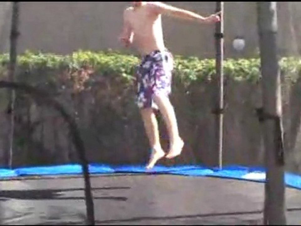 Kid's Mom Jinxes Trampoline Jump Fail 