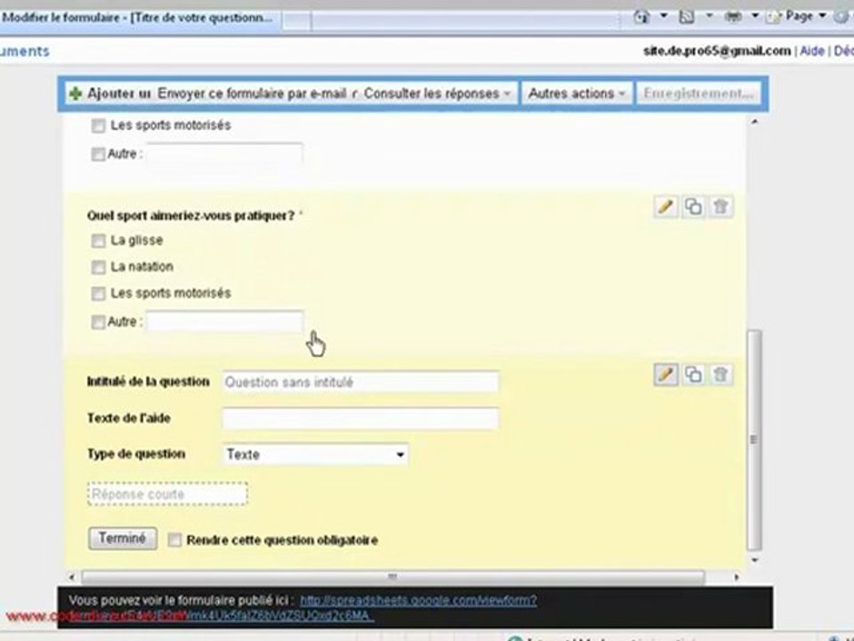 Tutoriel Vidéo pour savoir créer des formulaires ou des sondages avec Google Docs