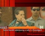 Sonia Gandhi addressing a rally in Chandigarh
