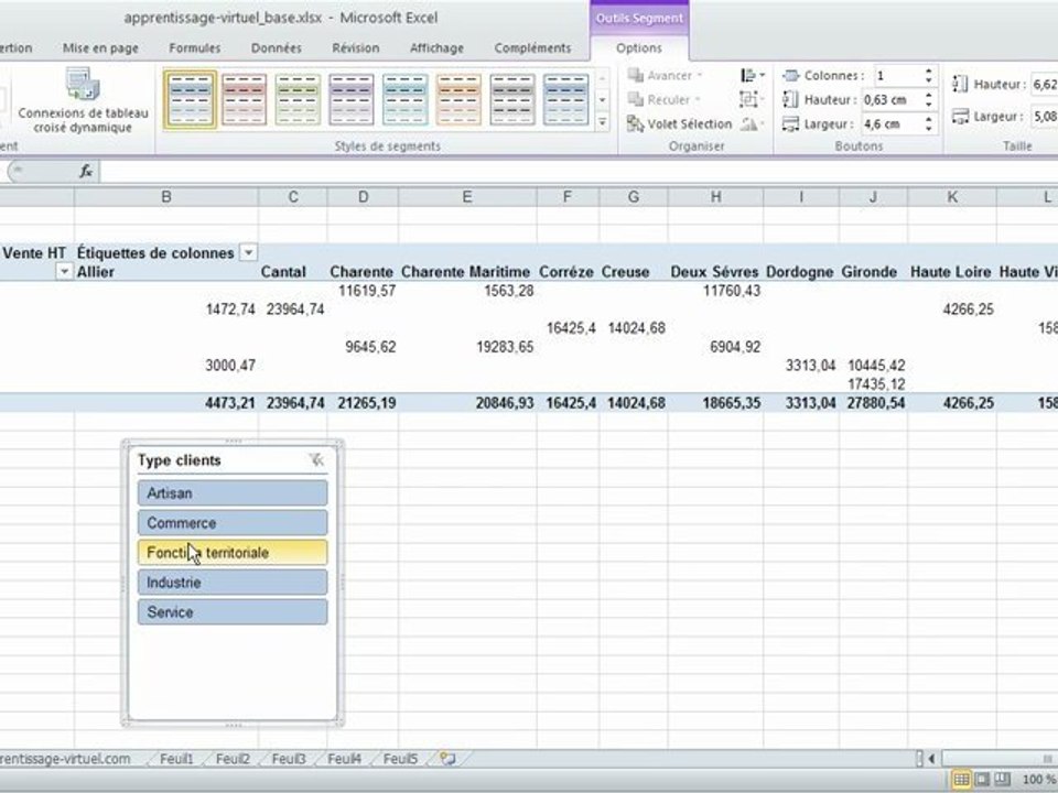 Excel Segments dans un TCD