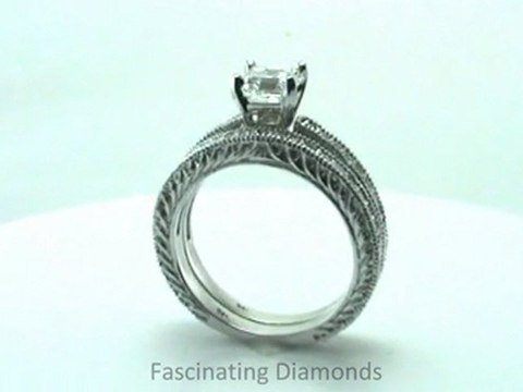 FDENS1790AS Vintage Style Bridal Wedding Ring Set With Milgrains And Engraved Band