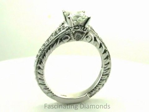 FDENR6798PR Vintage Style Princess Cut Semi-Split Diamond Engagement Ring Engraved with Milgrains on the edges