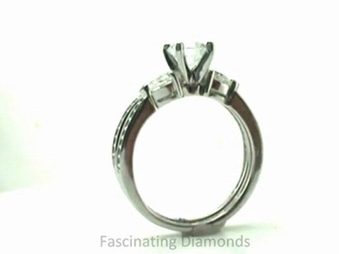 FDENS3111RO Round Three Stone Diamond Pave-Set Wedding Rings Set