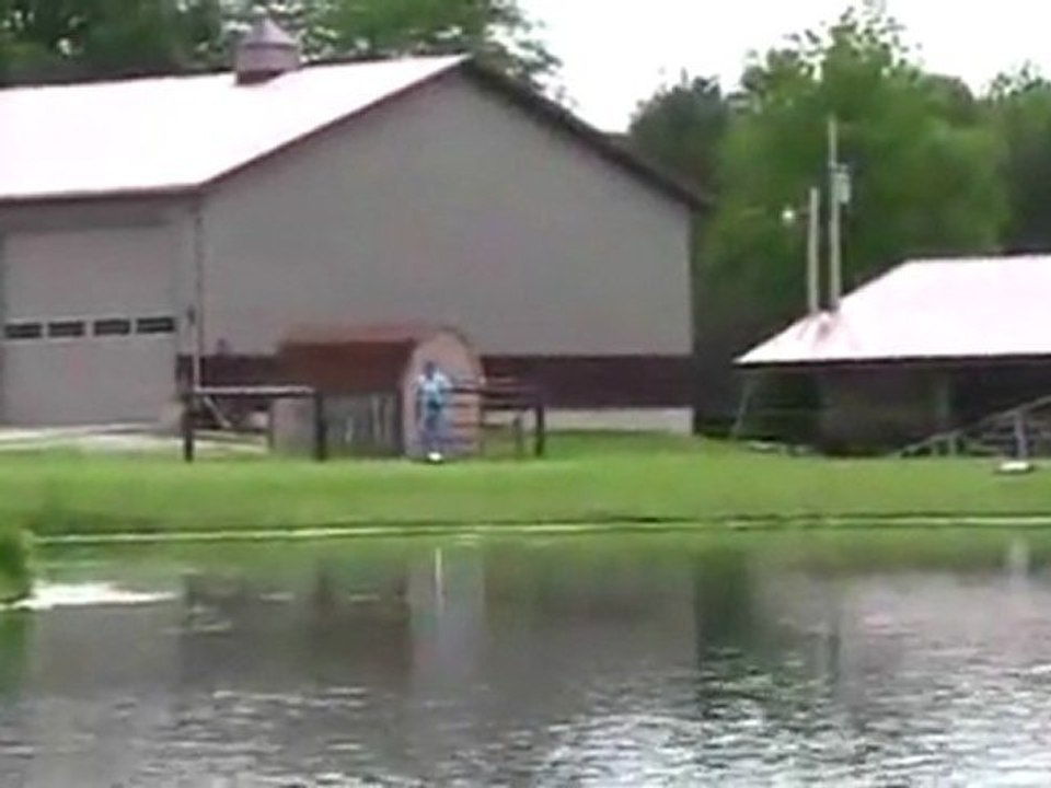 RC car skips across pond