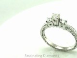 FDENR3135ROR  Round Three Stone Diamond Engagement Ring Vintage Engraved