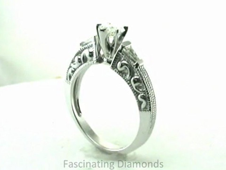 FDENR1808HT  Heart Shape Diamond Engagement Ring Tapered Baguettes