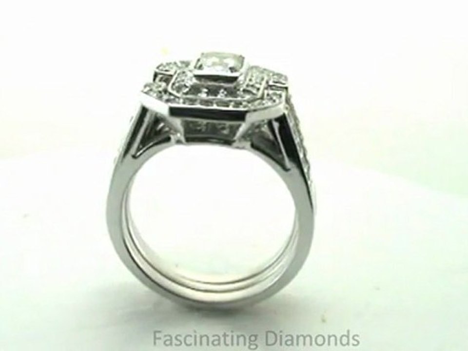 AB033R  Emerald Cut Diamond Wedding Rings Set In Pave Setting