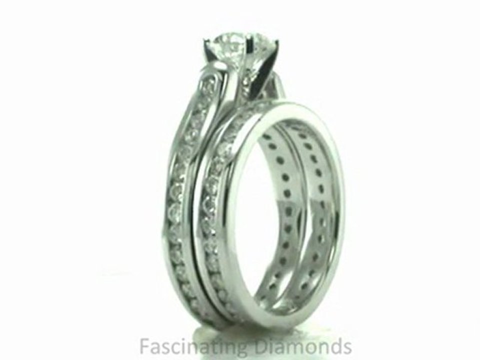 FDENS367RO  Round Diamond Wedding Rings Set Cathedral Setting With Round Side Stones Channel Set