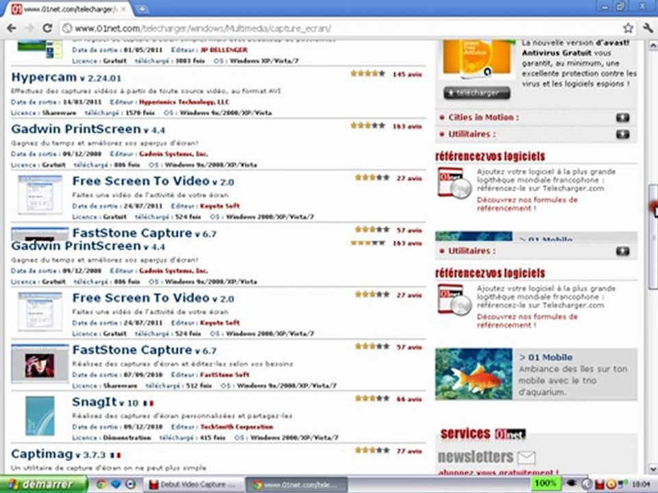 video tutoriel sur ou trouver un logiciel de caputure d'écran