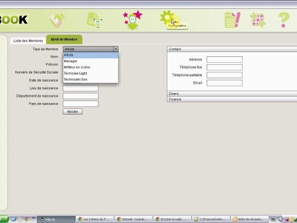 Wibook : gestion des spectacles et gestion des artistes