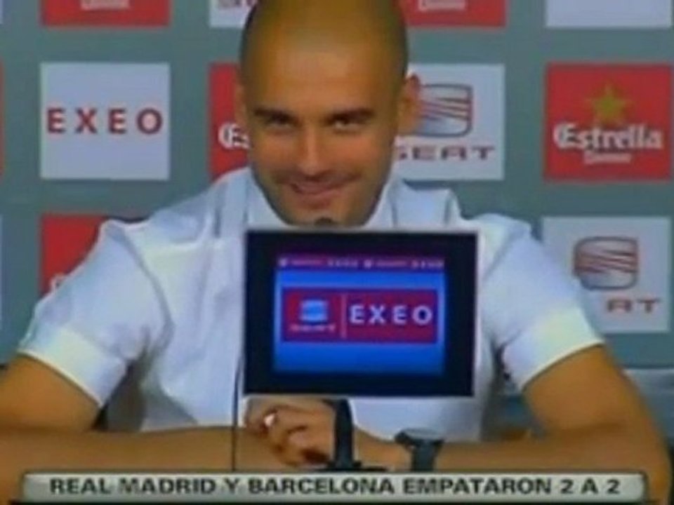 Pep Guardiola Se Asusta En Conferencia de prensa de real madrid vs barcelona copa de espaÃ±a 2011