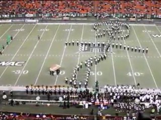 Marching band forms moving stick figure