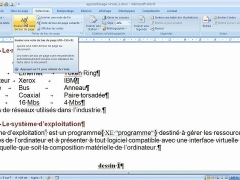 Word - insérer des notes de bas de page