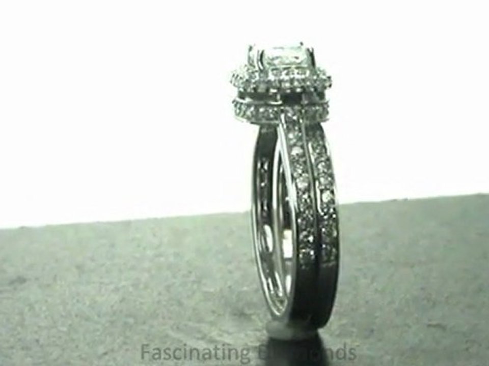 FDENS1697CU  Cushion Cut & Round Diamond Wedding Rings Set Vintage Style Pave Setting