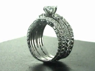 FDENR620MQ   Marquise Shape & Round Diamond Vintage Style Wedding Rings Set