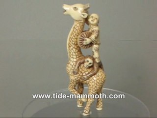 mammoth ivory figurine netsuke Giraffe Monkey and Kids H1616