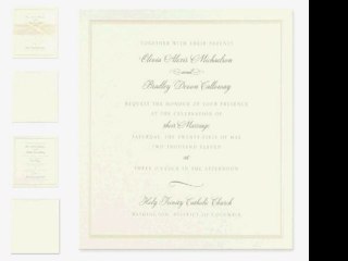 Wedding Invitation: LG SQ Ecru Pearl Band Invite