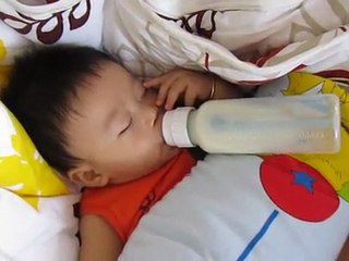 Sony sucking milk while sleeping