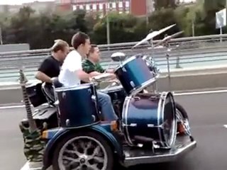 Full Rock Band Built on Motorcycle