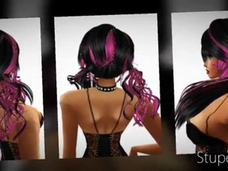 Long Hair Bi Colors Black Vs Pink strass
