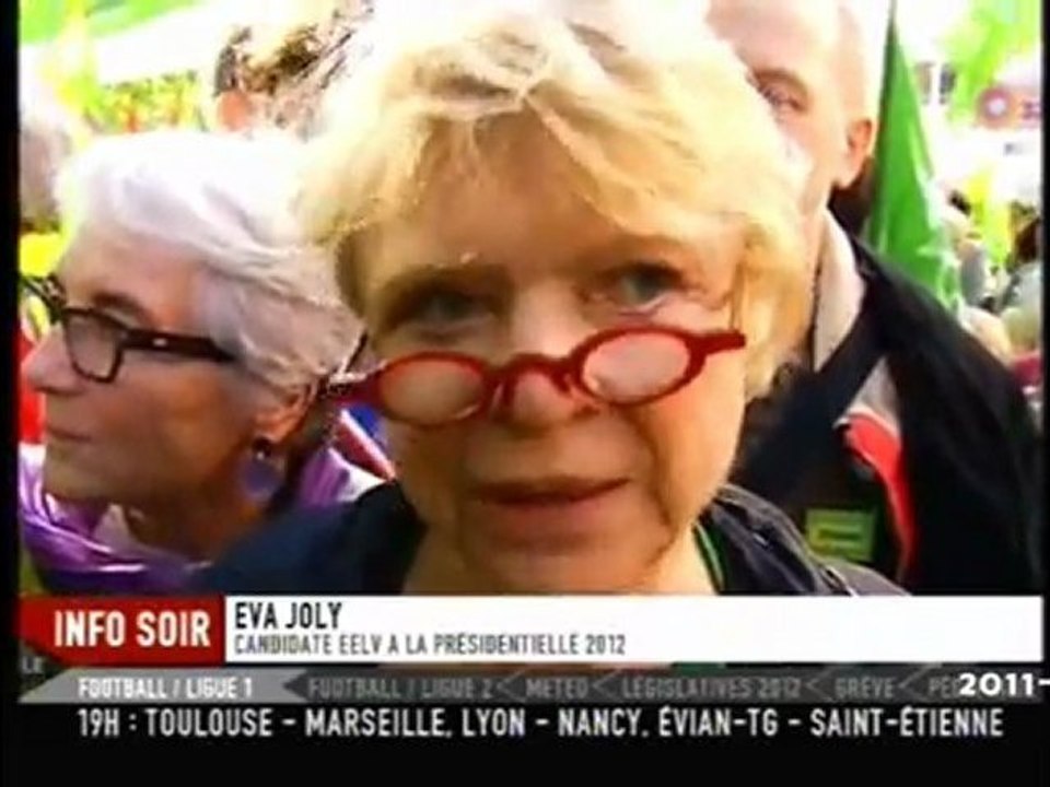 EVA JOLY candidate EELV de la sortie du nucléaire a manifesté le 15