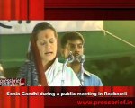Sonia Gandhi during a public meeting in Raebareli