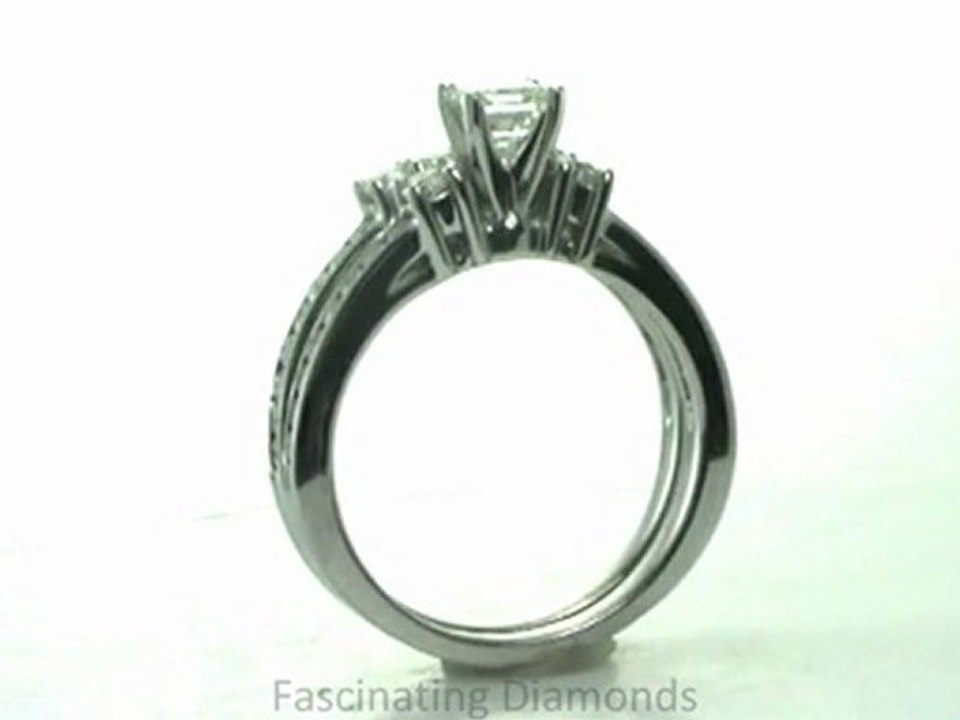 FDENS457AS  Asscher Diamond Three Stone Engagement Wedding Rings Set With Round Side Stones In Channel Setting