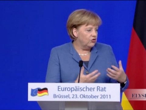 Conférence de presse de N. Sarkozy et de A. Merkel à l'issue du Conseil européen