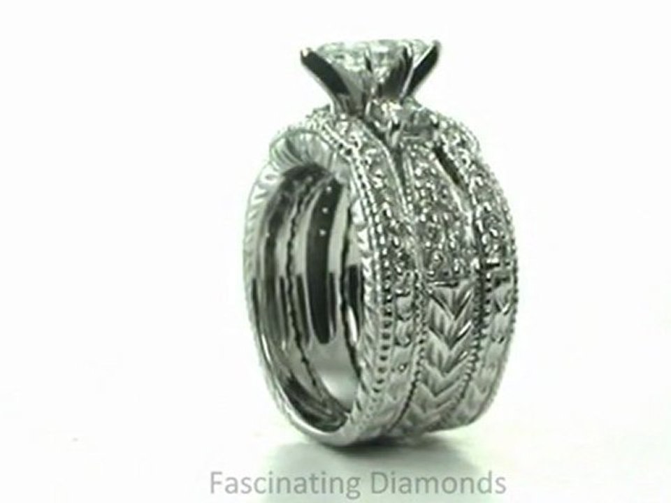 FDENR620MQ NEW       Marquise Shape & Round Diamond Vintage Style Wedding Rings Set