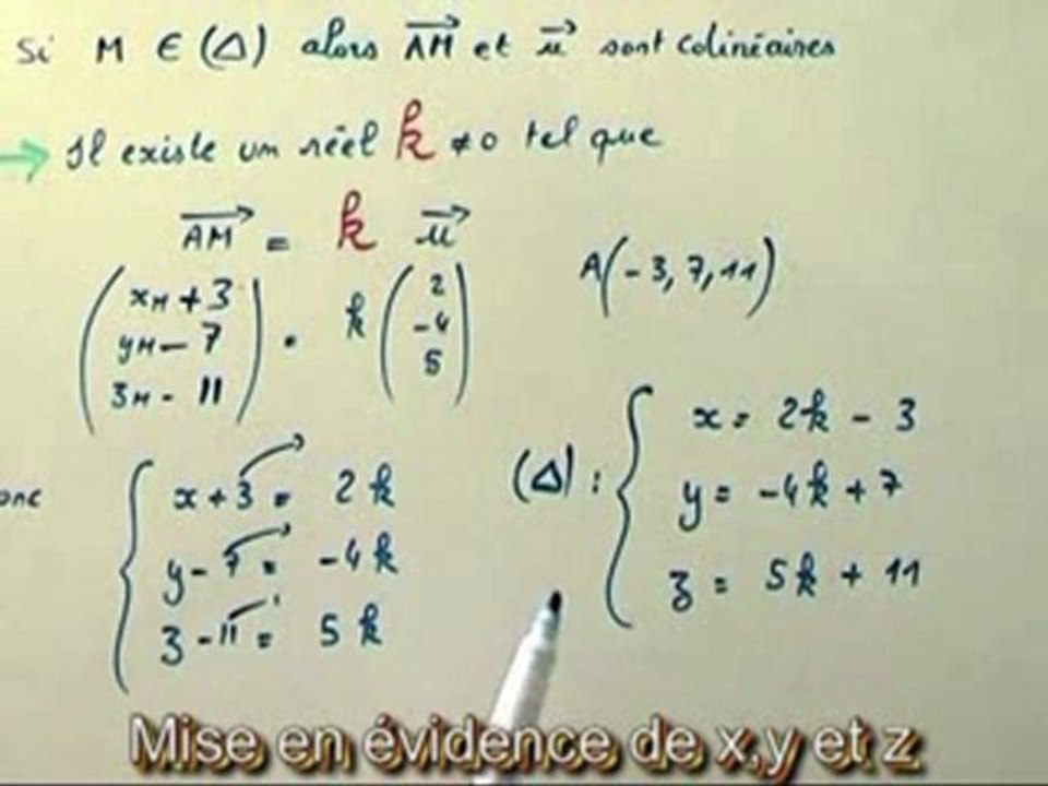 Détermination de l'équation d'une droite spatiale. Méthode des vecteurs colinéaires