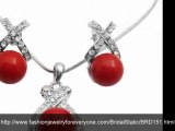 FashionJewelryForEveryone.com Best Deals On Shell Pearls Pendant Earrings Set Beautifuly Red Color
