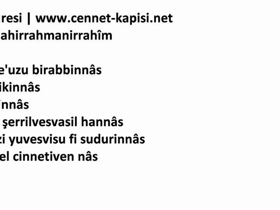 Namaz Sureleri - Nas Suresi - Latince Okunusu ve HD Ses Kalitesi - www.cennet-kapisi.net