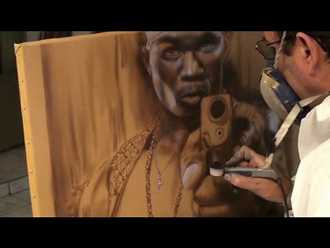 50cts Fifty Cent Curtis James Jackson III portrait sur toile en speed painting R.Planchat