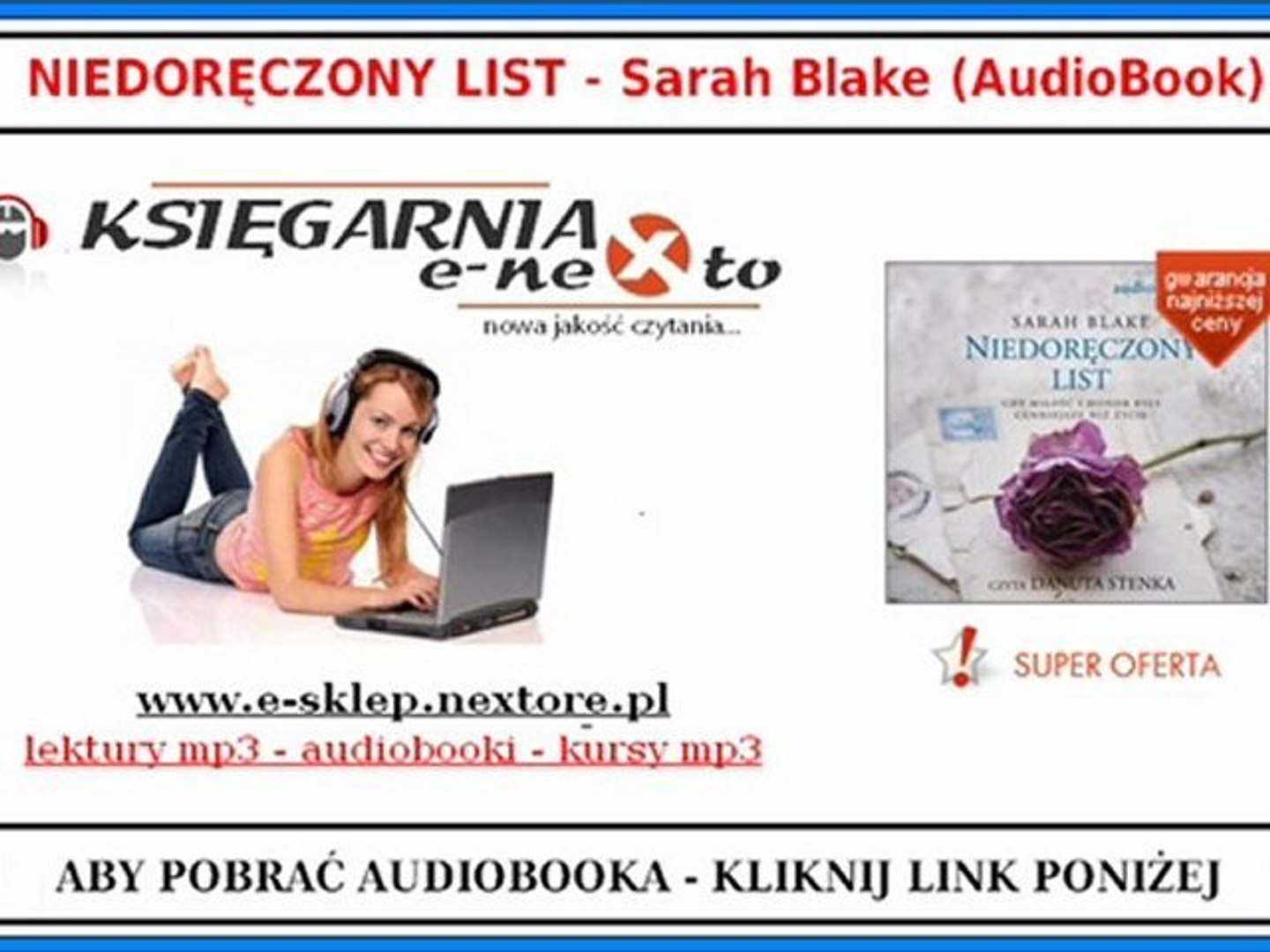⁣SARAH BLAKE - NIedoręczony List - Książka Audio Mp3 (AudioBook) - Danuta Stenka