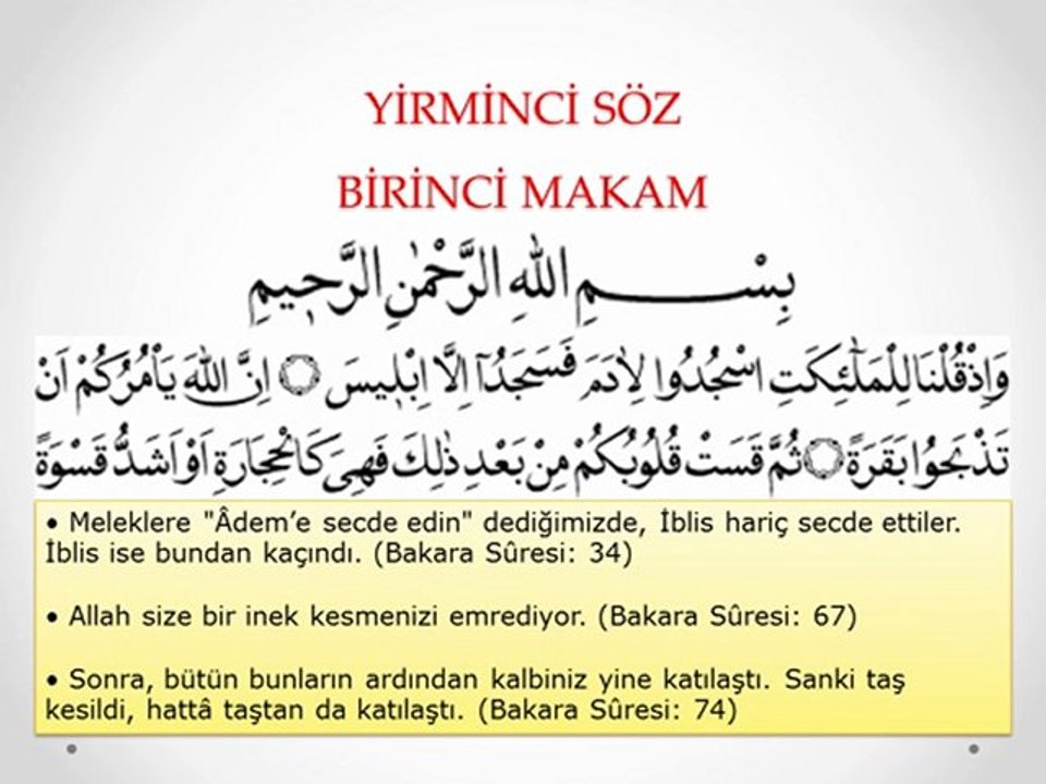 YİRMİNCİ SÖZ BİRİNCİ MAKAM