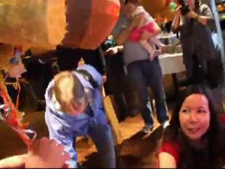 Winnie Pooh Bear mascot surprise visit to Kentizen Fusion Buffet Vancouver BC