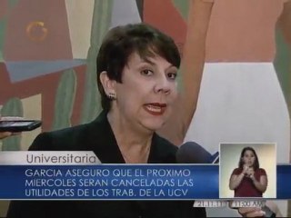 Rectora de la UCV anuncia pago de utilidades