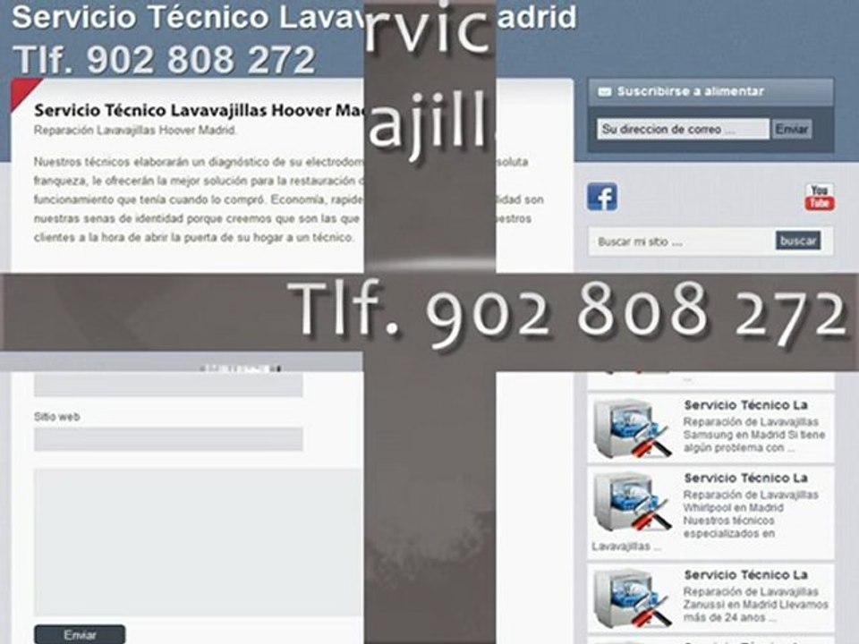 Reparación lavavajillas Hoover Madrid - Tlf. 902 808 272