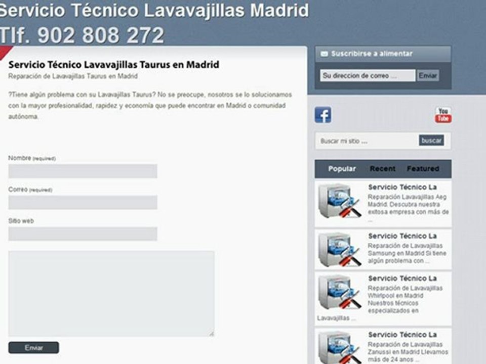 Reparación lavavajillas Taurus Madrid - Tlf. 902 808 272