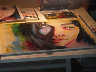Japonaise a l'aquarelle (Alexis Chomel )