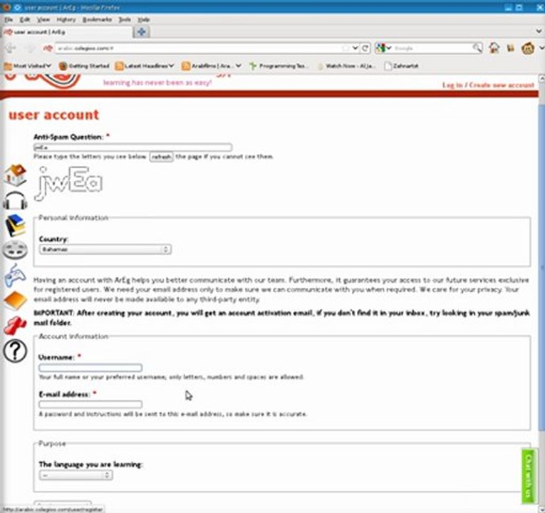 [arabic.colegioo.com] How to create a new account