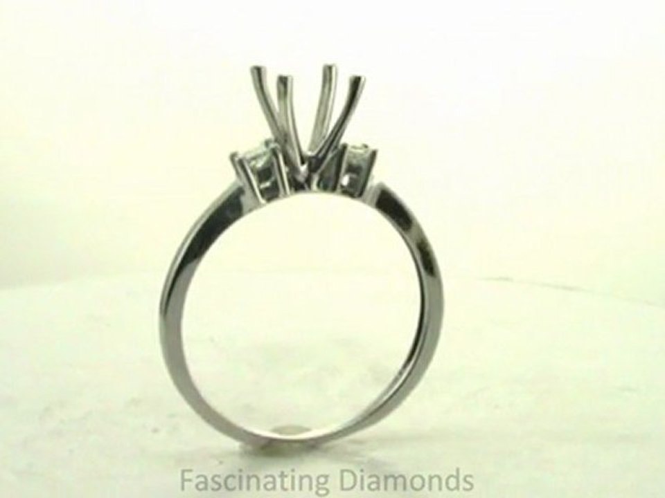 FDENS3107R-SM       Round Cut Diamond 3 Stone Engagement Ring Semi Mount W Princess Diamond In Prong Setting