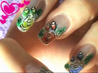 Nail Design - Acrylic Roses. One Stroke.