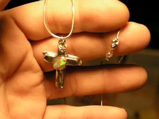 Hollow Opal Cross Sterling Necklace