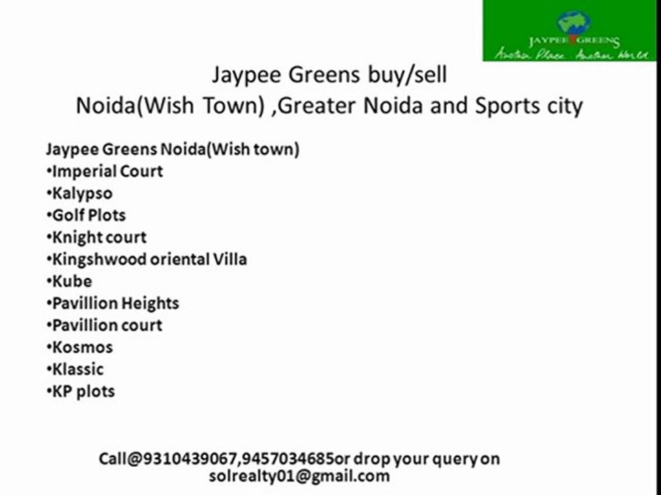Jaypee greens Golf plot Noida,Wish town,Buy sell,resale