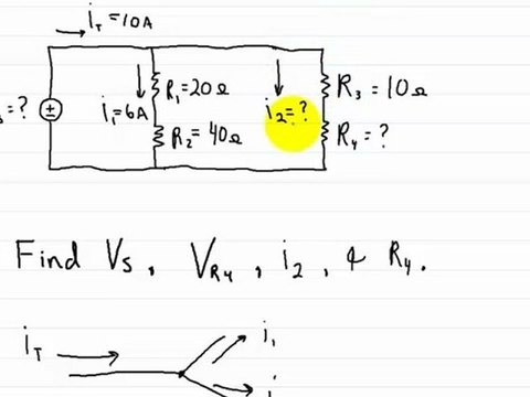 Circuits Current Divider part 3 solving for unknown i, r, v