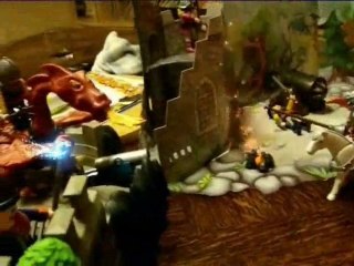 combat entre une chevalier dragon rouge et un mage