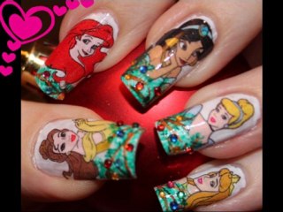 Christmas with Disney Princesses - Nail Art.Home made Decals
