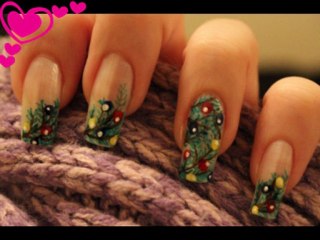Nail Design - Christmas tree branch.Nail Art.